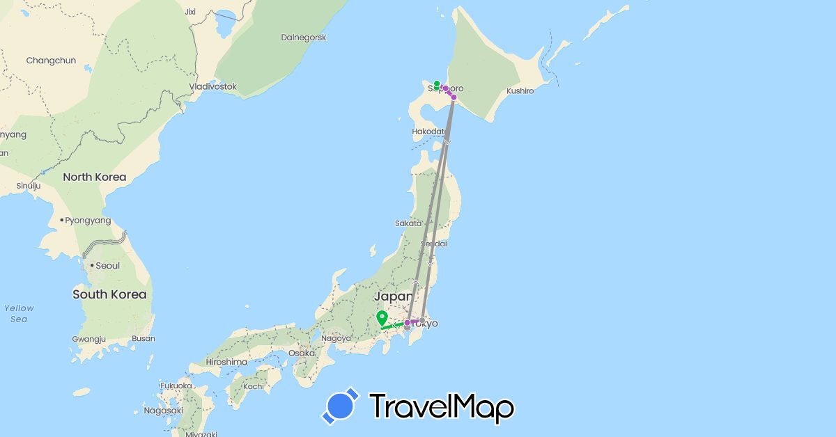 TravelMap itinerary: driving, bus, plane, train in Japan (Asia)